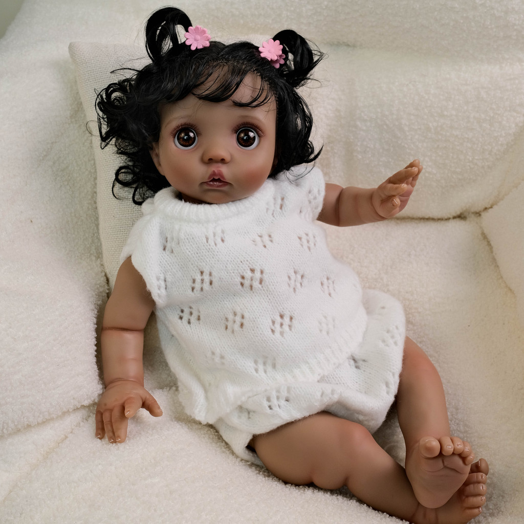 

NPK 16inch peeka Hand made high quality detailed painting Dark Skin Lifelike Real Soft Touch small doll cute handy baby
