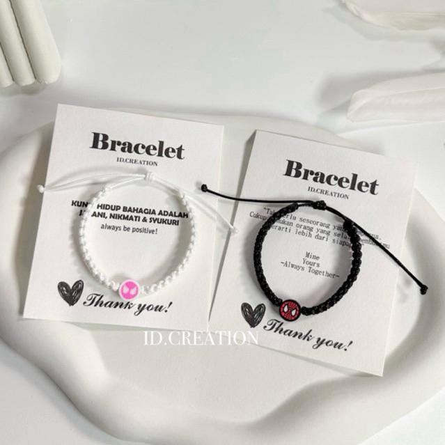 

Gelang spiderman Hitam Pink Tali Anyam Korea 1mm Merah Putih couple miles gwen