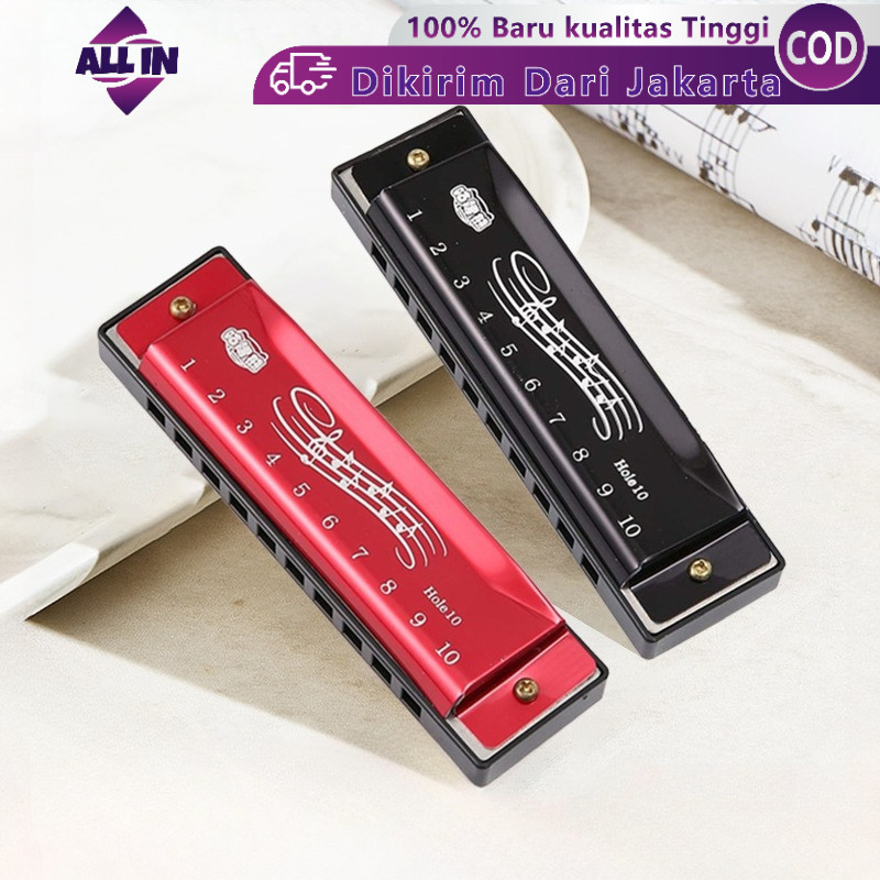 Alat Musik Harmonika 10 Hole Harmonica Chromatic Logam Chromatic Steel Harmonika Lubang Hole Key C