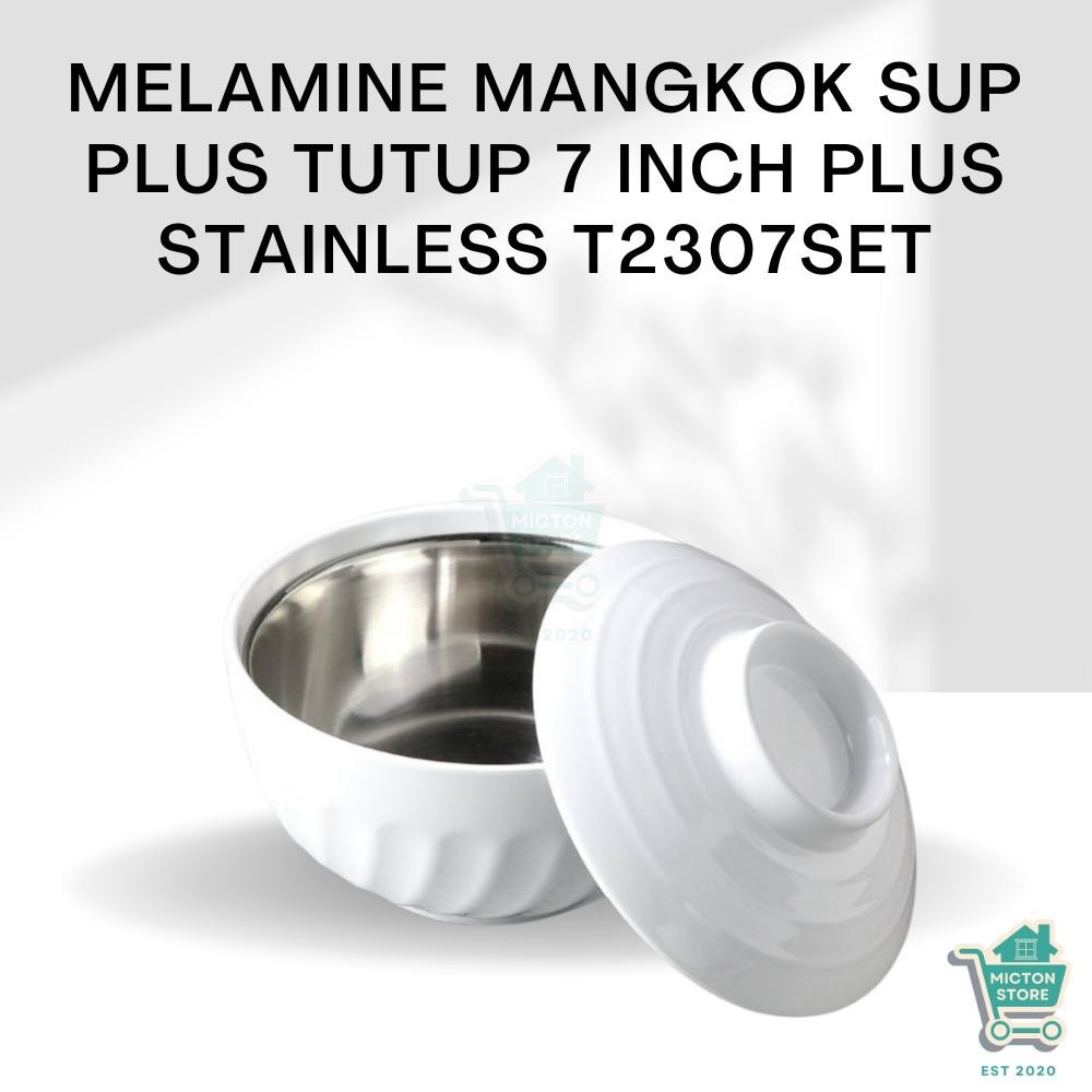 BEZTON Premium Melamine Mangkok Sup Plus Tutup  7 inch Plus Stainless T2307SET Mangkok Sup Tutup Sta