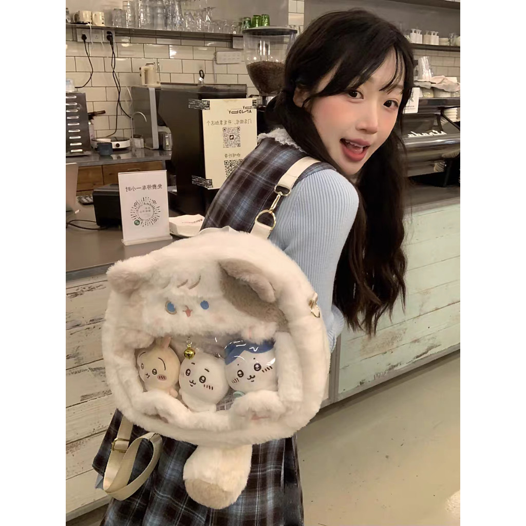 (COD) Tas Kucing Dengan ekor TK Anak-anak Tas Ransel Boneka Kerah Bulu Karakter Tas Boneka Bagpack L