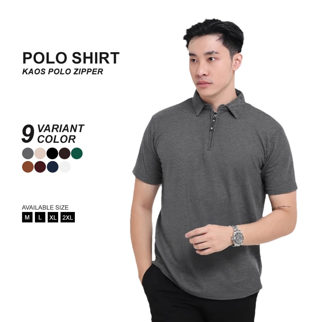 BROGUY Kaos Polo Shirt Pria Kerah Lengan Pendek Zipper - Abu Misty