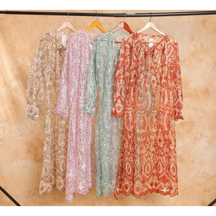 Outer Gamis Felis full tile simple elegan dan mewah Bordir Brokat Pesta Dress Gaun Kondangan - Warda