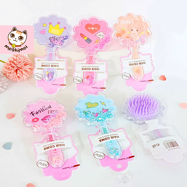 Sisir Fashion / Sisir Sikat / Sisir Sikat Bulat Bentuk Sakura + Payet
