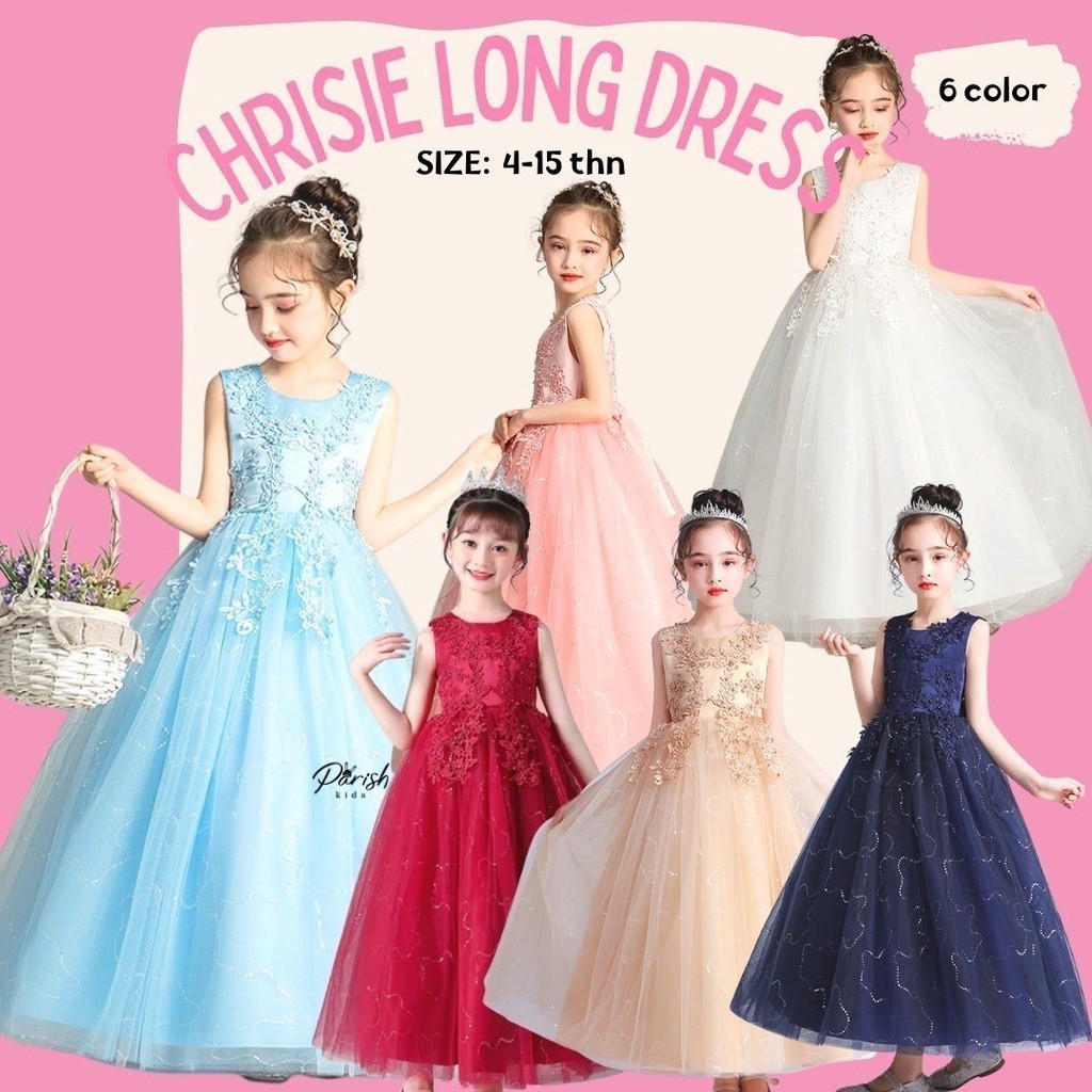 Chrisie Long Dress Gold Maroon Navy White Dress Pesta Anak Perempuan