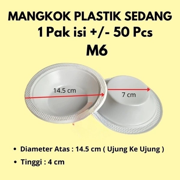 Mangkok Plastik Sekali Pakai Bakso l Mangkuk Plastik Sedang M6 isi 50 Pcs