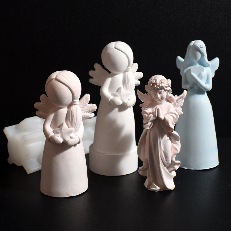

Stereoscopic 3D Angel Candle Mold with Wings Praying Angel Holding Love Holding Star Angel Plaster Silicone Moulds