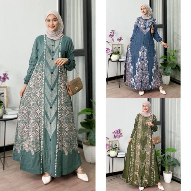 Gamis EXSKLUSIF TERLARIS Motif Terbaru Rayon Super Busui Kekinian Malaman Corak Abstrak JUMBO Gamis 
