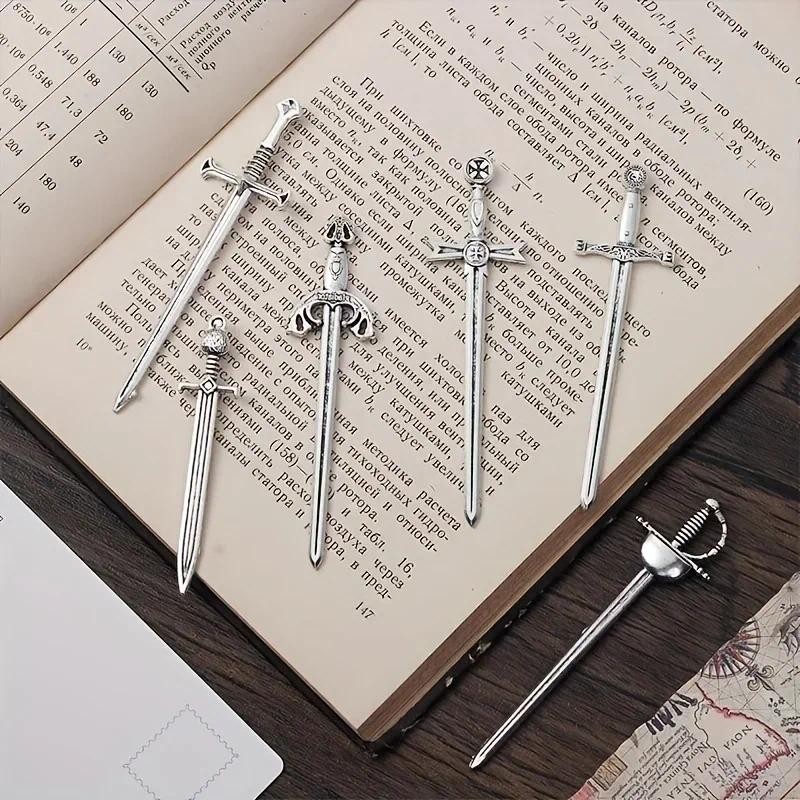 

MOHAMM 6pcs/set Antique Swords Knife Bookmark Set Retro Charms Metal Book Marks Reading Book Clips Markers Craft Supplies