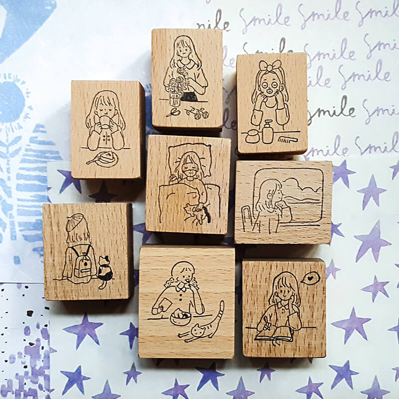 

Stamp Kawaii Scrapbooking Girl Daily Life 8 Types Diary Decoration Cute Journaling Wooden Stamps