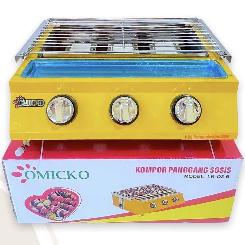 Kompor Gas Panggang Pemanggang Omicko 3 Tungku Knop Gas Stainless Roaster BBQ Daging