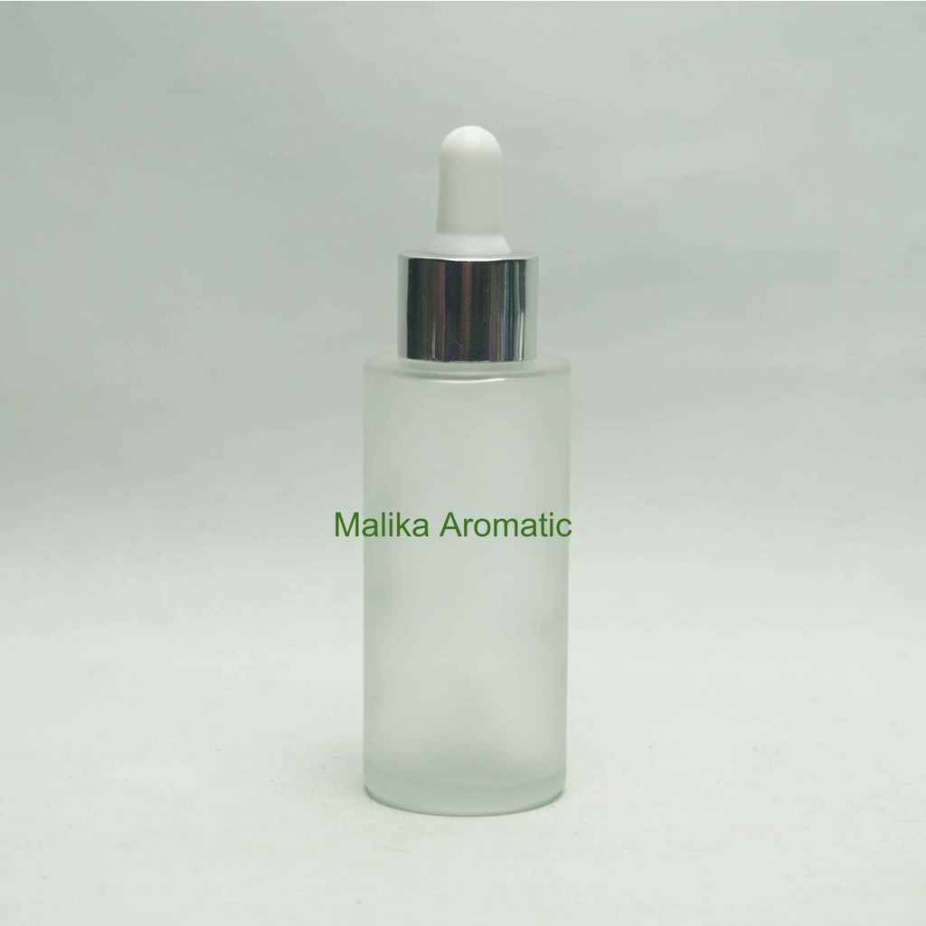 Serum 50 ml RF Clear Frossted Pipet Silver Chrome / Botol Pipet Karet / Botol Serum / Botol Kaca Kos