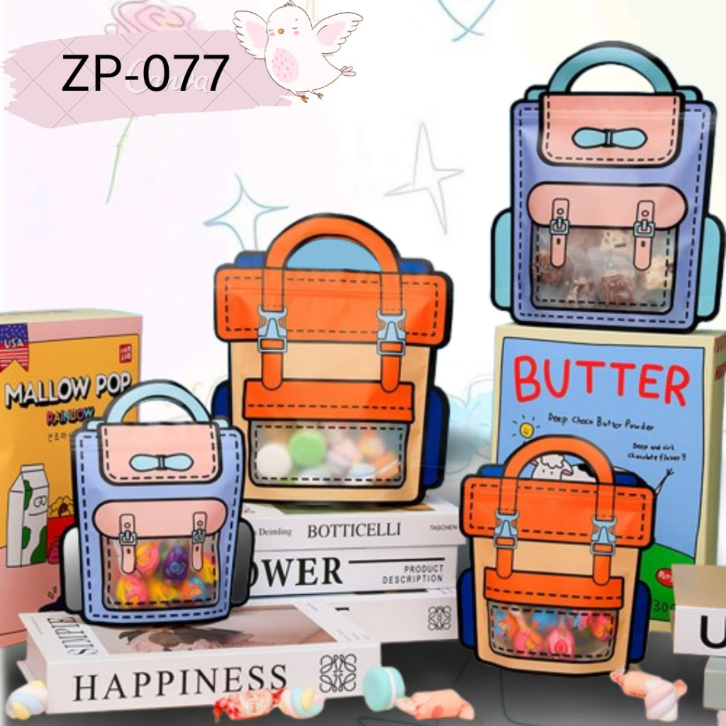 

ZP077 – ZIPLOCK PLASTIC STANDING POUCH BINGKISAN MOTIF RANSEL TAS GOODIE BAG 3D ORGANIZER PREMIUM
