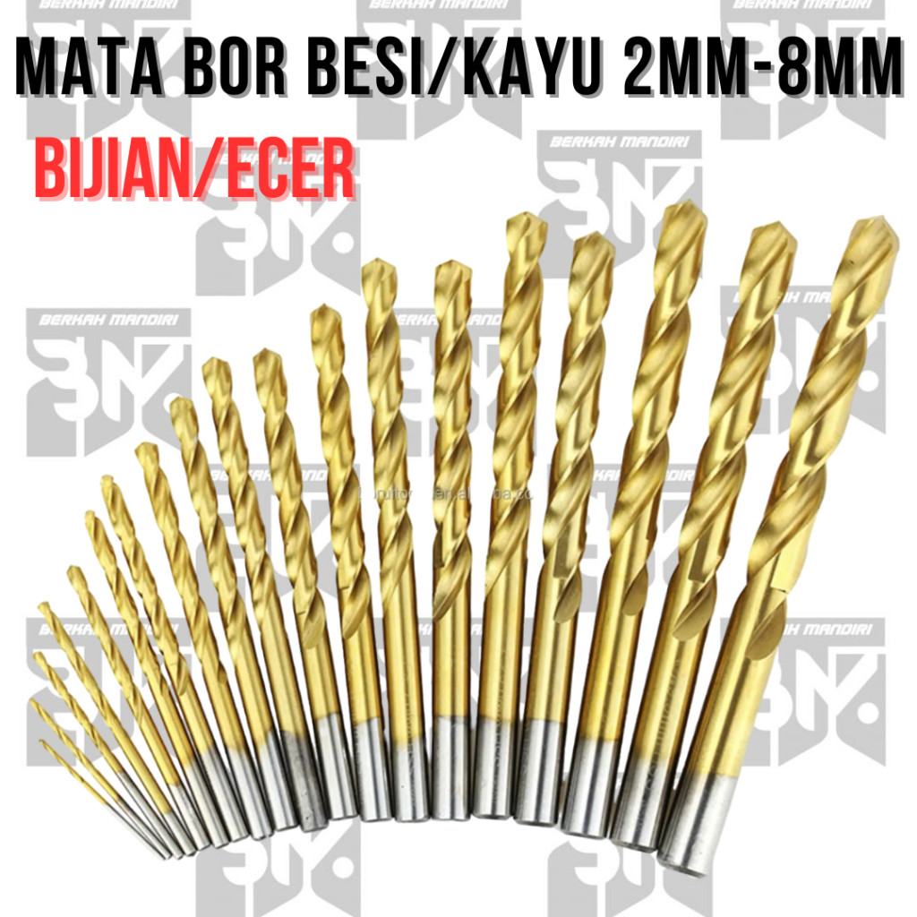 Mata Bor Besi / Kayu Gold Kuning Ukuran 2mm/2,5mm/3mm/3,5mm/4mm/4,5mm/5mm/5,5mm/ 6mm/6,5mm/7mm/7,5mm