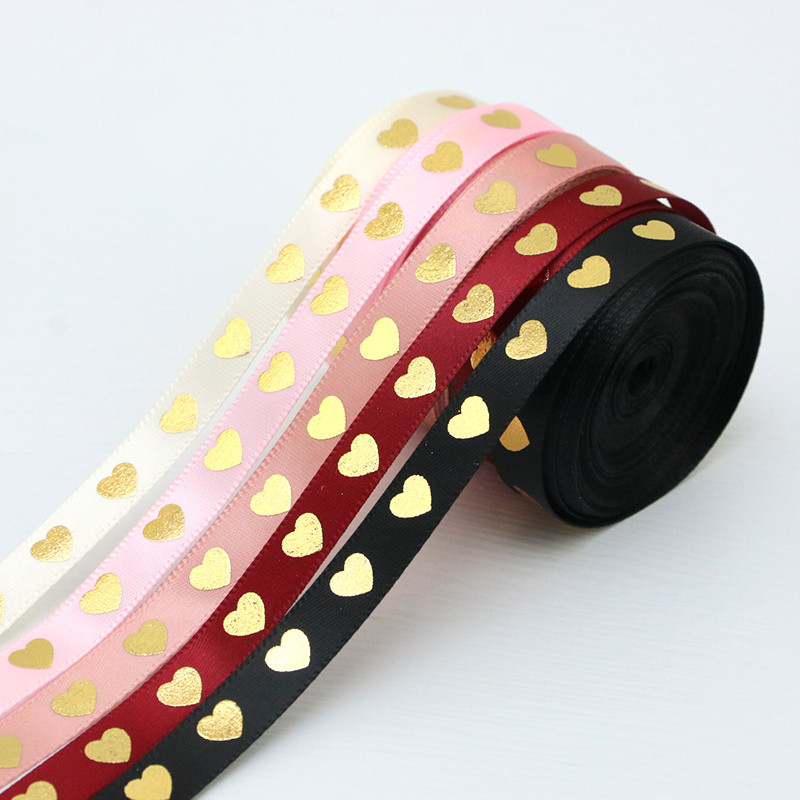 

(10 Meters/roll) 10mm Hot Stamping Peach Heart Ribbon Love Ribbons Valentine's Day Packaging Handmade Gift Packaging Decoration