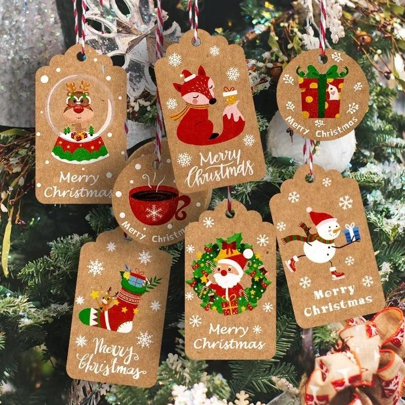 

50pcs Kraft Paper Tags DIY Christmas Tree Hanging Label Merry Christmas Envelopes Gift Card Wrapping Tags Home Party Decorations