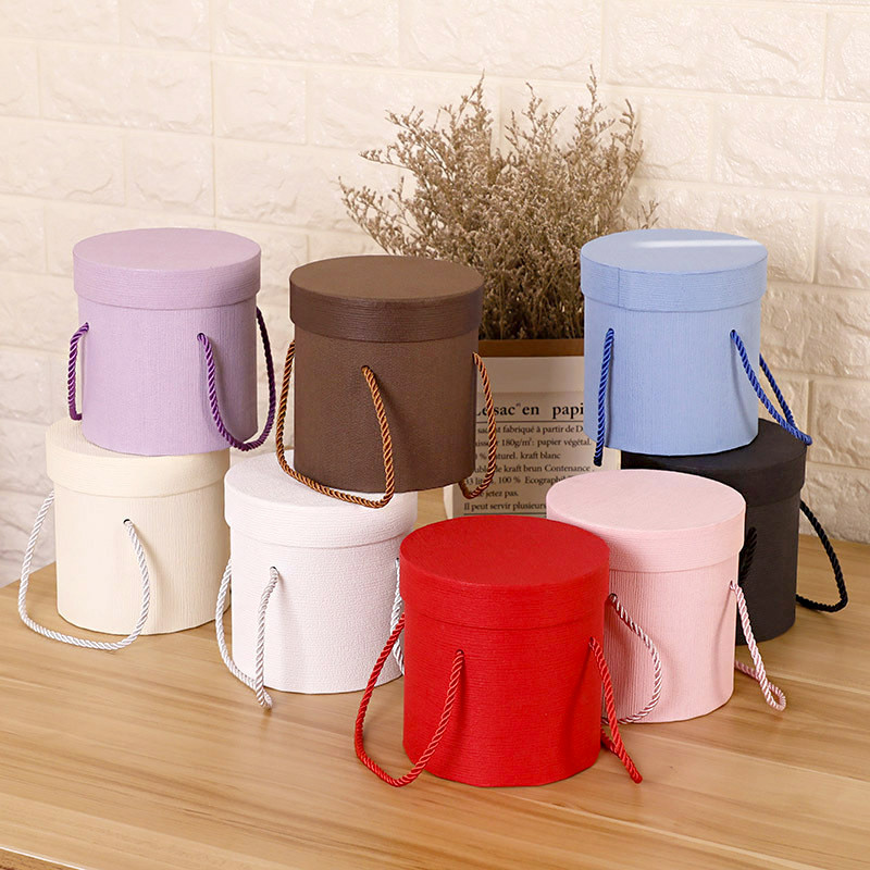 

Portable Round Rose Bouquet Bucket Boxes Cardboard Mother's Day DIY Packaging Gift Round Rose Carnation Bouquet Hug Bucket ﻿