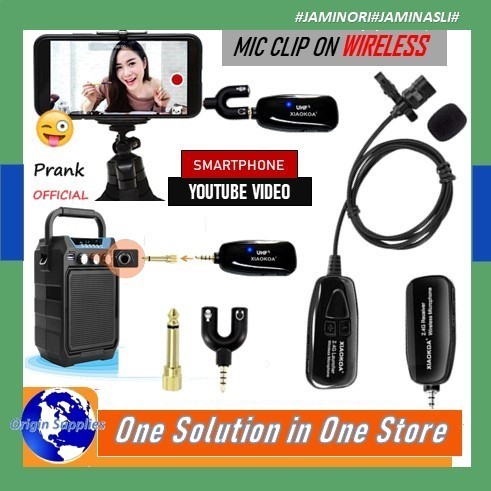 Microphone Mic Clip On Wireless UHF PRANK VLOG untuk HP Smartphone