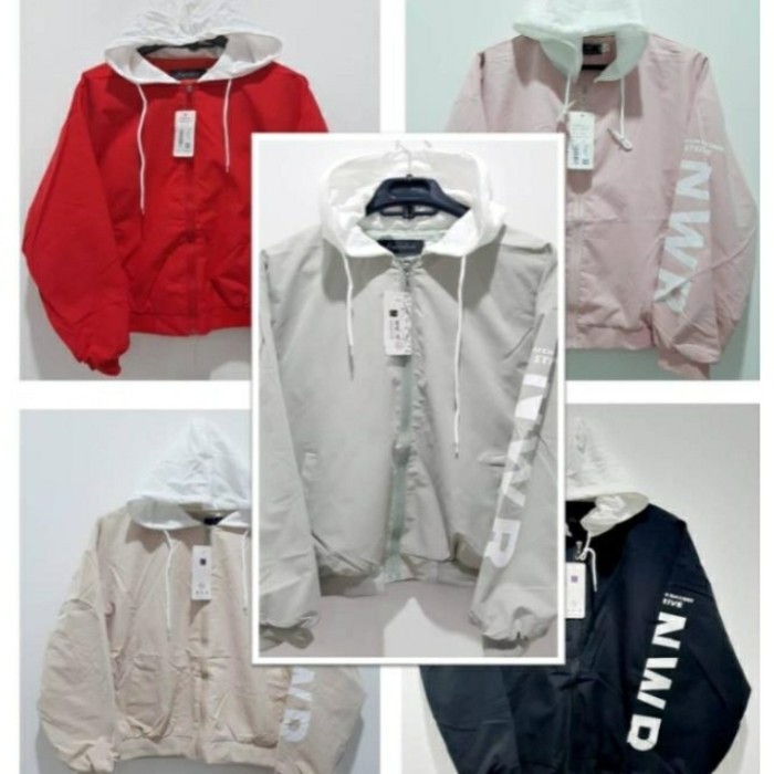 Jaket Hoodie Parasut Running Sepeda Waterproof pria Wanita IMPORT - Putih