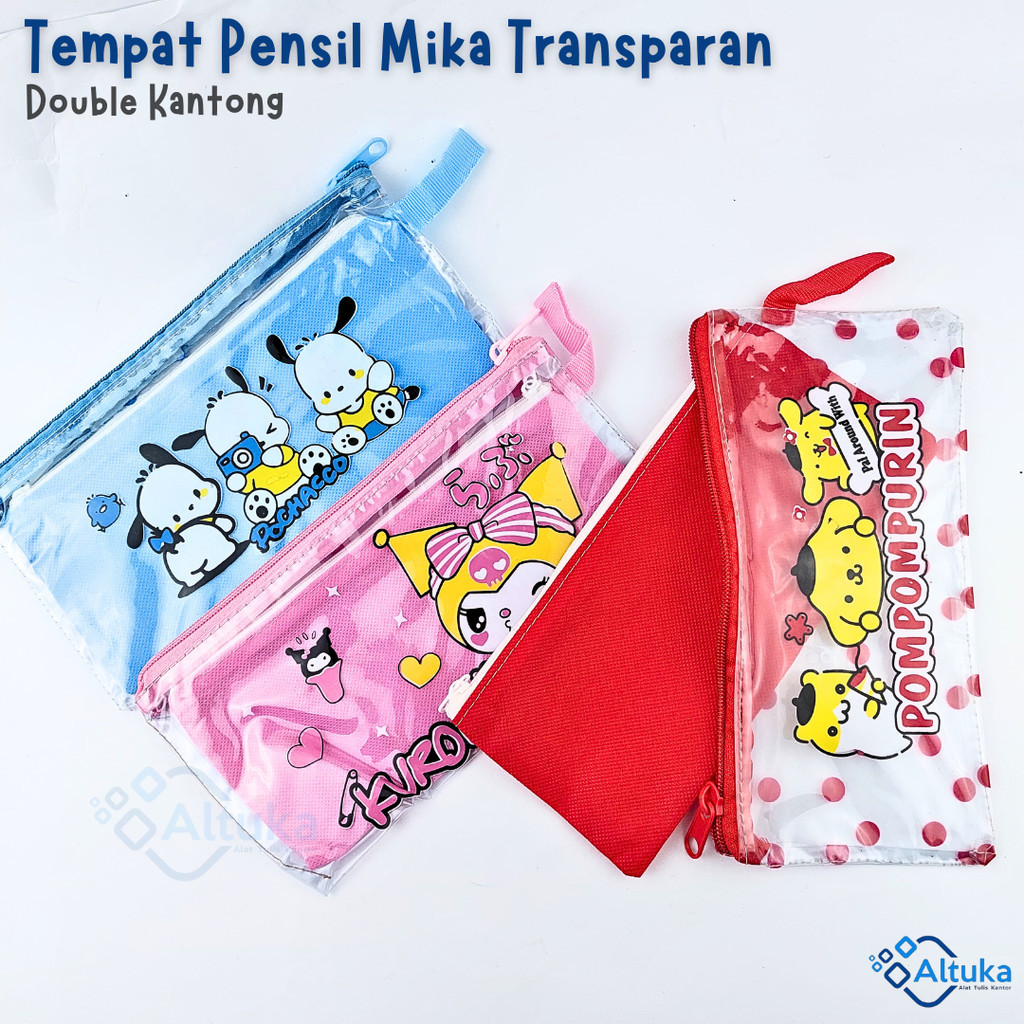 

Tempat Pensil Resleting / Tepak Transparan / Tempat Pensil DOUBLE Kantong Mika Transparan Pipih Karakter Fancy