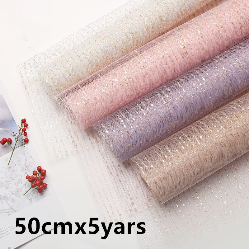 

50cmx5yards Bronzing gauze net flower bouquet packaging florist wrapping paper wedding party decoration