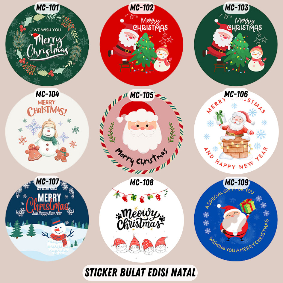 

(3 pcs / 9 pcs) Sticker Natal - Stiker Bulat untuk Toples dan Hampers Gift Kado - Merry Christmas Santa