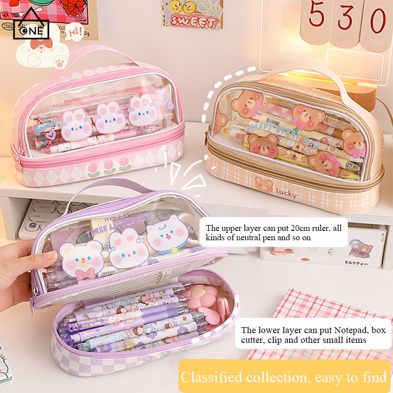 

COD❤️Kotak Pensil Genggam Kartun Transparan Tas Pena Siswa Kapasitas Besar Tas Alat Tulis Lucu