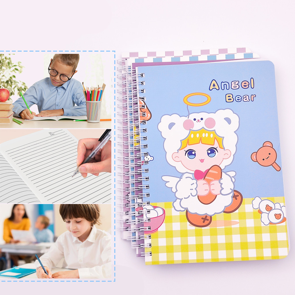 

ZOFDA Notebook Aesthetic Buku Diary 60 Lembar A5 Angel Bear Buku Catatan Coil Notebook Sekolah Perlengkapan Kantor
