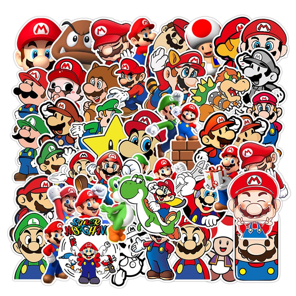 

50 Pcs Sticker Super Mario Vinyl Waterproof untuk Tempelan Laptop Tumbler HP Koper DIY [24]