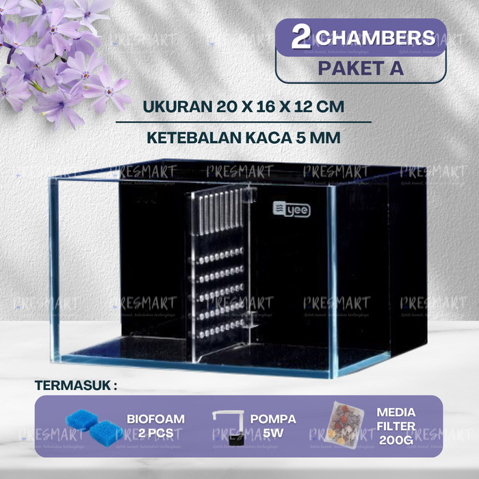 Soliter Cupang Tempat Kaca Aquarium + Filter Sekat Set Akuarium Ikan Guppy Molly Mini Betta