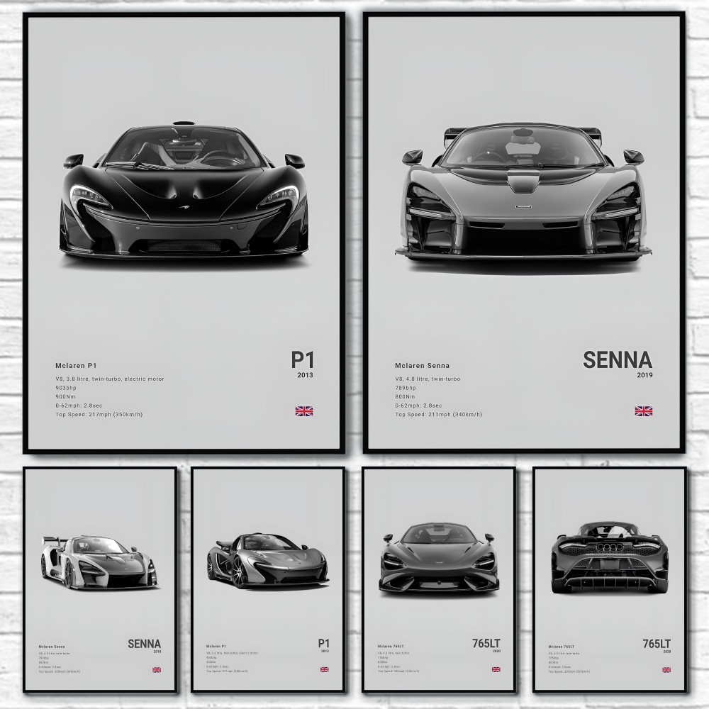 

Famed Cool Sports M-McLaren Supercar P1 765LT F1 ARTURA SPEEDTAIL Poster Home living room Wall Art Garage Room Decor