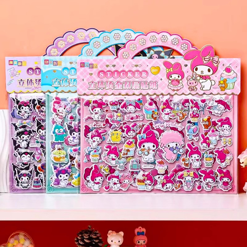 

Sanrio Doubleb Layer 3D Bubble Stickers Cartoon Kawaii Melody Kuromi Sticker Cute Kids Children DIY Book Prizes Toy Gift