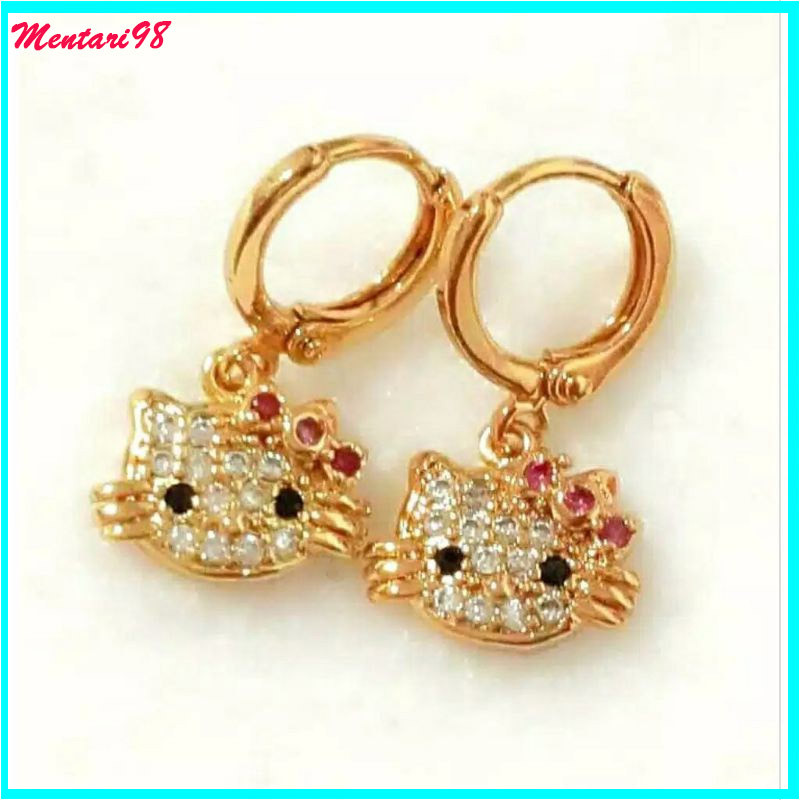 anting anak xuping gold anti karat model kepala hellokitty permata perhiasan anak bayi perempuan can