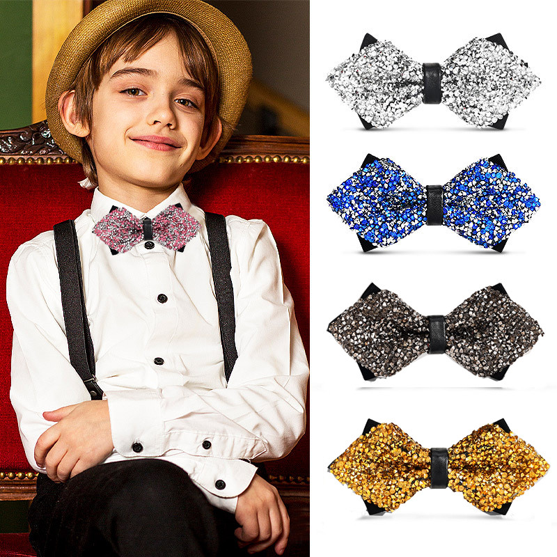 Teenagers Rhinestone Bow Tie Boy School Shining Crystal Collar Bowtie Luxury Wedding Banquet Party B