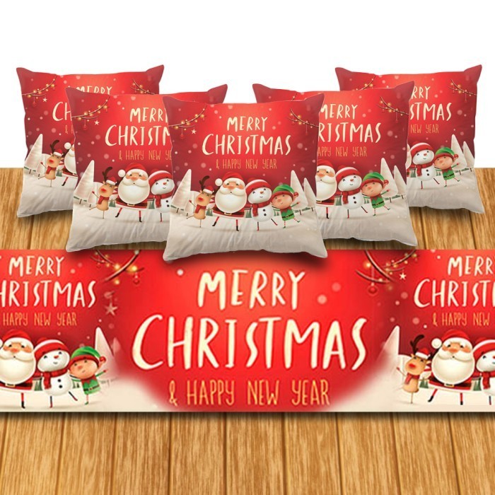 5 Sarung Bantal sofa 1 taplak meja merry christmas lucu Dekorasi - Ungu