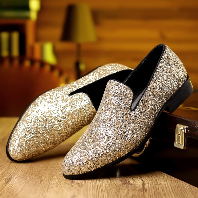 Luxury Loafers Men Shoes Gold Silver Sequin Wedding Shoes Fashion Designer Slip on Flats High Qualit