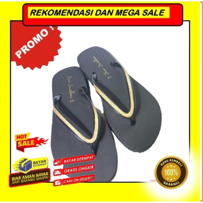 Rekomendasi Sandal Jepit Wanita Sun Swallow Crystal Kristal (Bisa Eceran) - Hitam Emas, 10 Terlaris
