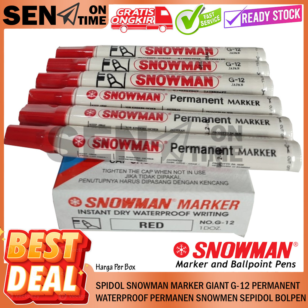 

Spidol Permanent G 12 G-12 Snowmen Per Pack Permanen Sepidol Warna Hitam 1 Box Biru Merah Snowman Marker Giant Lancip Luncip Bolpen Balpen Ball Point Pen Pena Bolpoin Kantor Sekolah Alat Papan Tulis Balpen