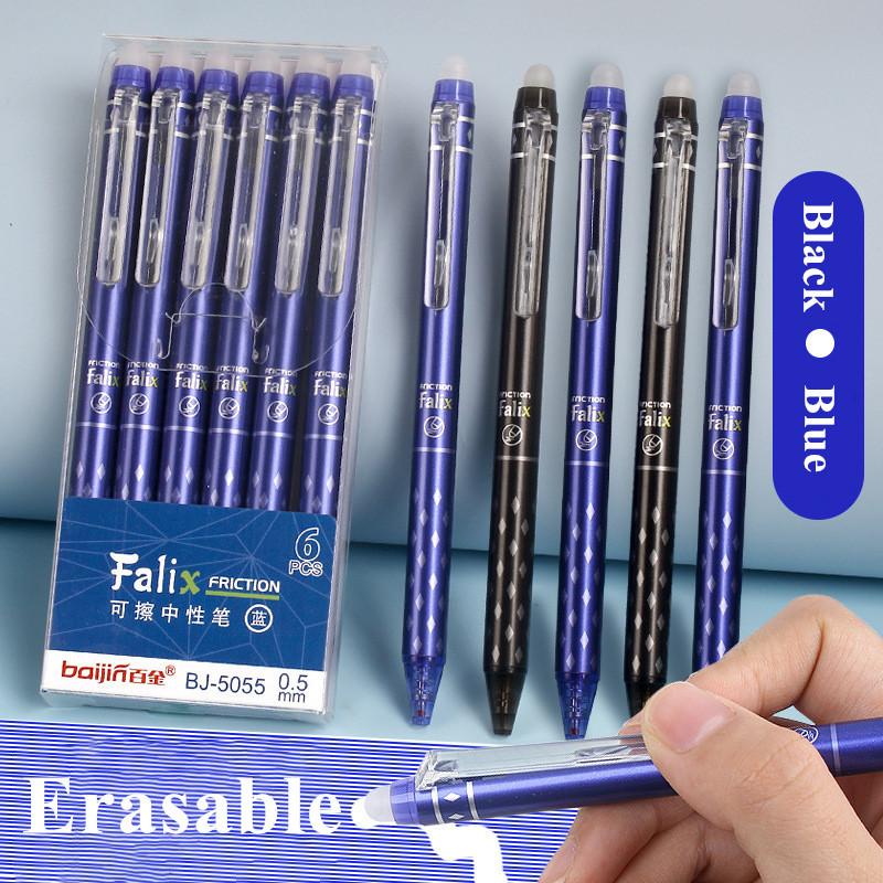 

Press Erasable Gel Pens Set with Refills 0.5mm Black and Blue Gel Ink Built-in Eraser Office Supplies Exam Stationery Kit