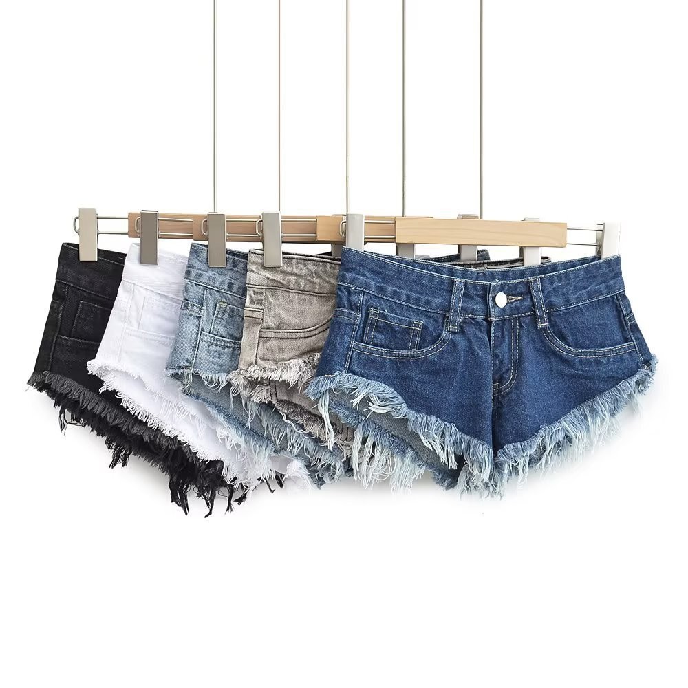 2024 New Women Sexy Low-rise Ultra Short Hole Tassel Rough-edged Denim Y2k Ripped Jeans Booty Shorts