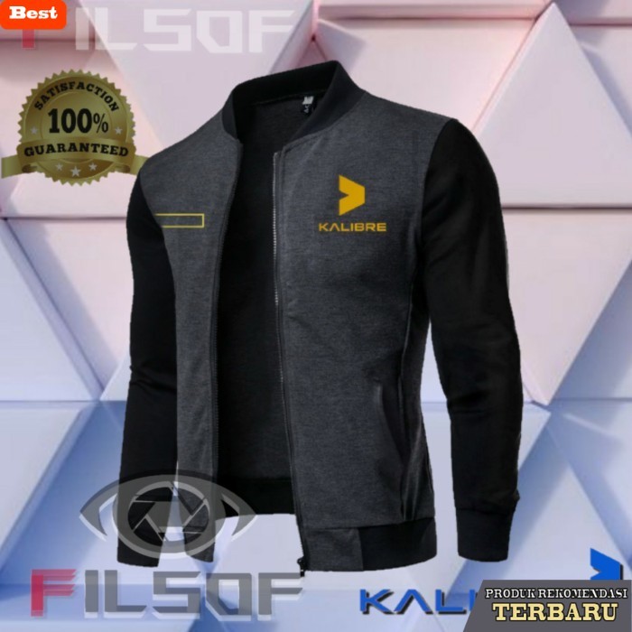 hoodie pria keren jaket hoodie kalibre type bommber varcity pria/wanita - grey hitam, S