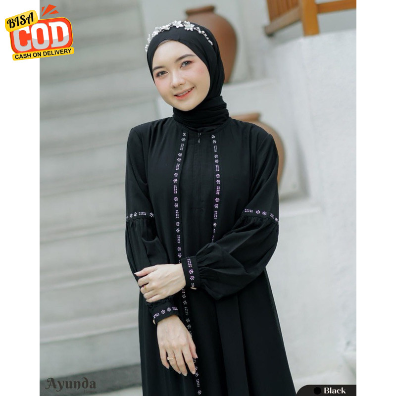 Ayunda dress gamis ceruty mix syakilla model terbaru 2024 aplikasi swarovski/gamis swarovski viral k
