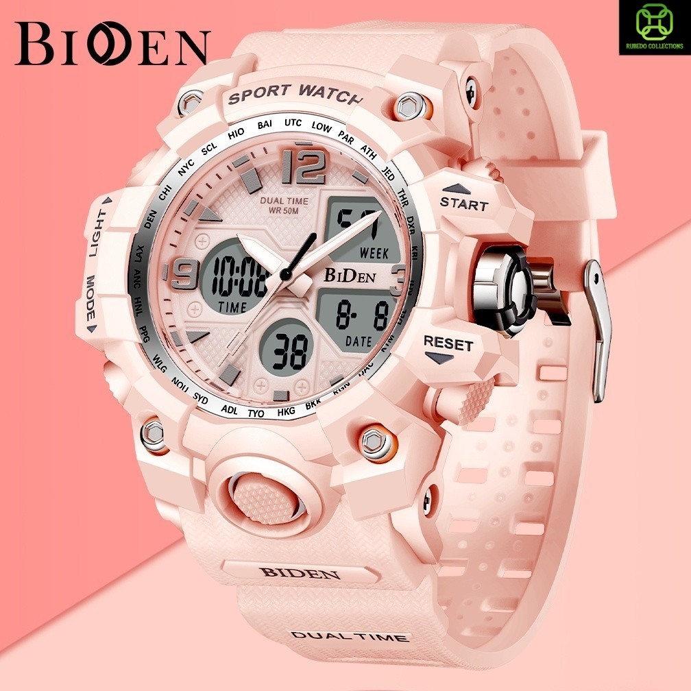 BIDEN Jam Tangan Wanita Original Anti Air Multifungsi Olahraga Digital Analog Tali Silikon Jam Tanga