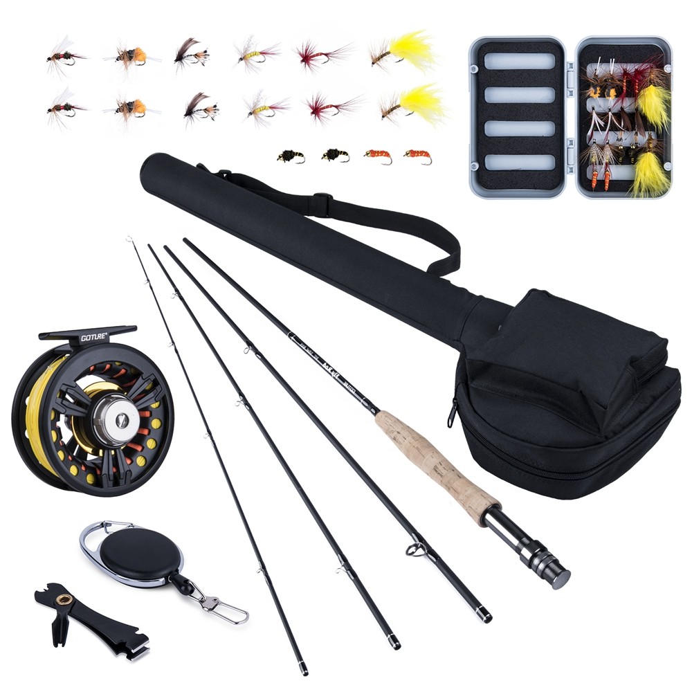 Goture Fly Fishing Rod Combo Ultra Light Carbon Fiber Fishing Pole Fish Line Portable Bag Lure Reel 