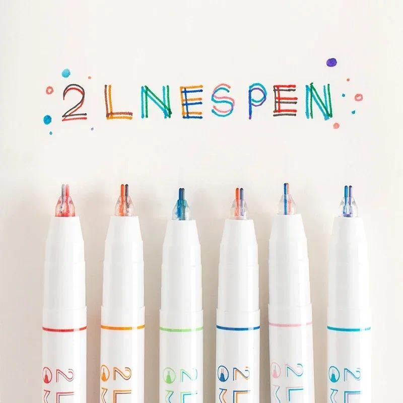 

6pcs 2 Lines Colored Marker Pens DIY Drawing Painting Graffiti Pen 0.5mm Gel Pens Pigment Liner Highlighter Kawaii Stationery