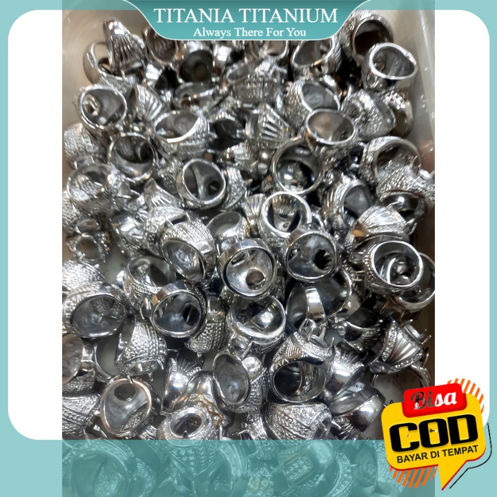 TITANIA HARGA GROSIR. 1 Kodi (20 Pcs) Emban Ring Cincin TITANIUM SILVER TEBAL Ring Batu Akik Anti Lu