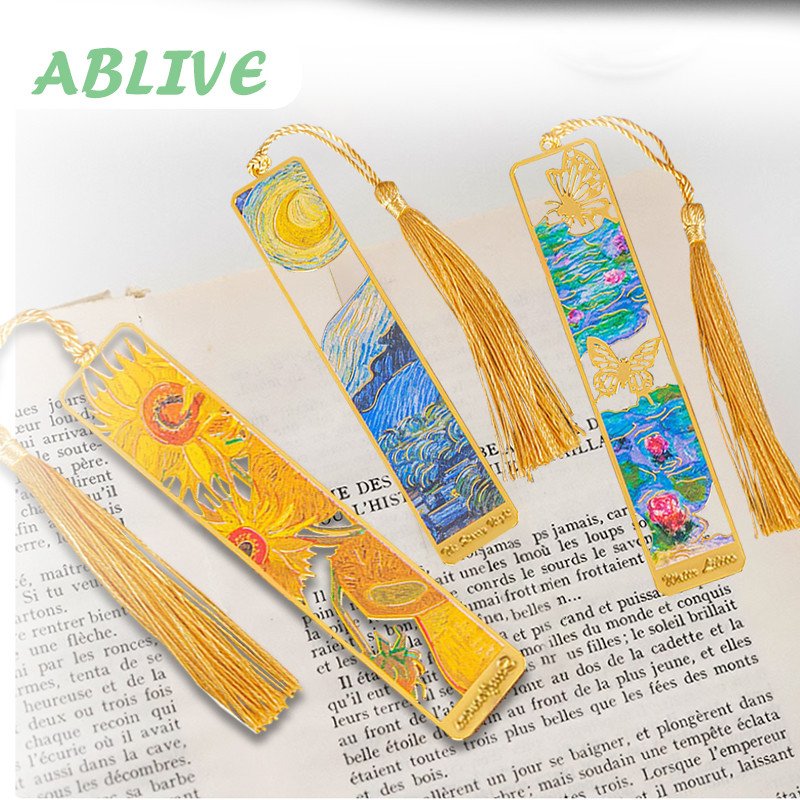 

1pcs Bookmark Lukisan Minyak Metal Bookmark Van Gogh Penanda Buku Aesthetic