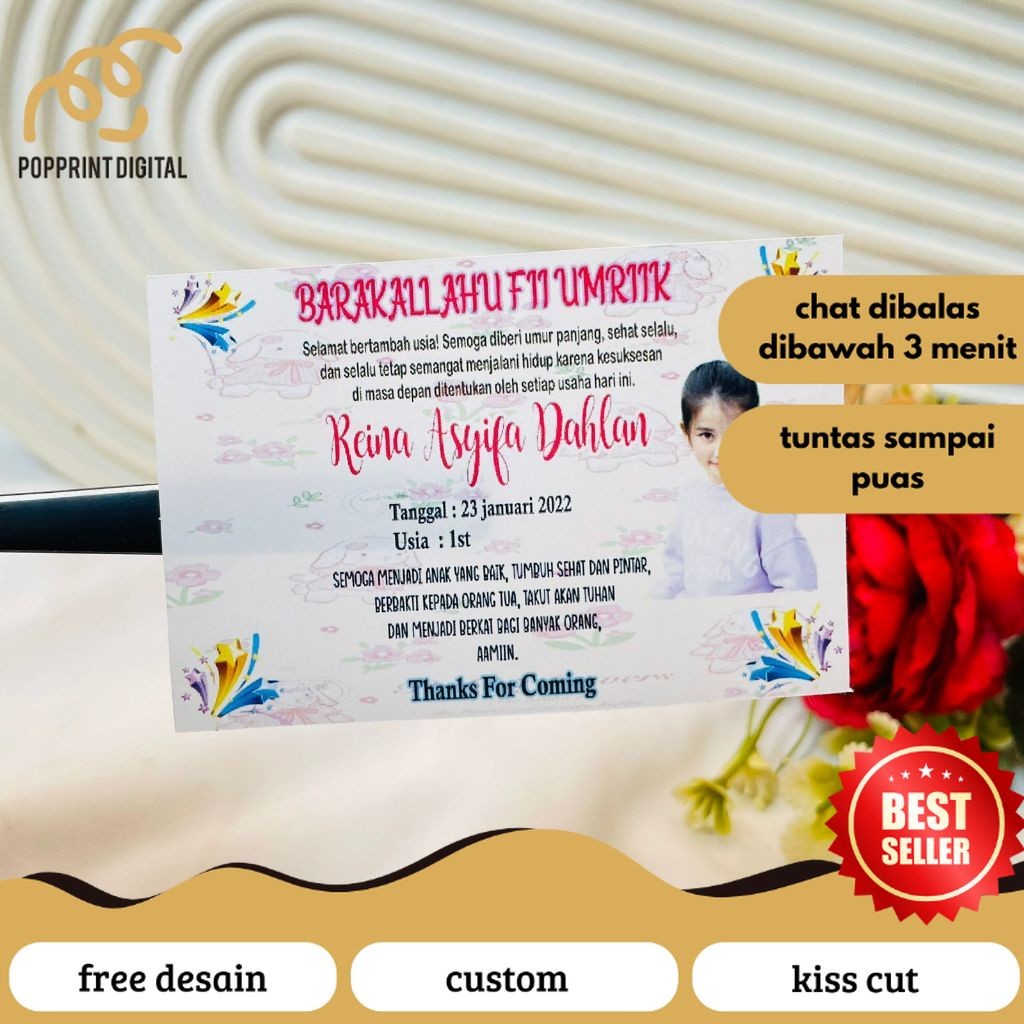 

PopPrints Sticker Label Hampers Ulang Tahun Persegi Stiker Undangan Birthday Ultah Anak Print Custom