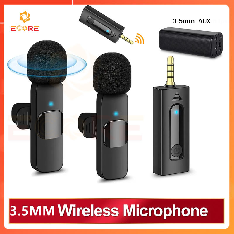 Ecore Mic Wireless 3.5mm Lavalier Mikrofon Siaran HP Microphone Wireless Pengurangan Kebisingan Mini