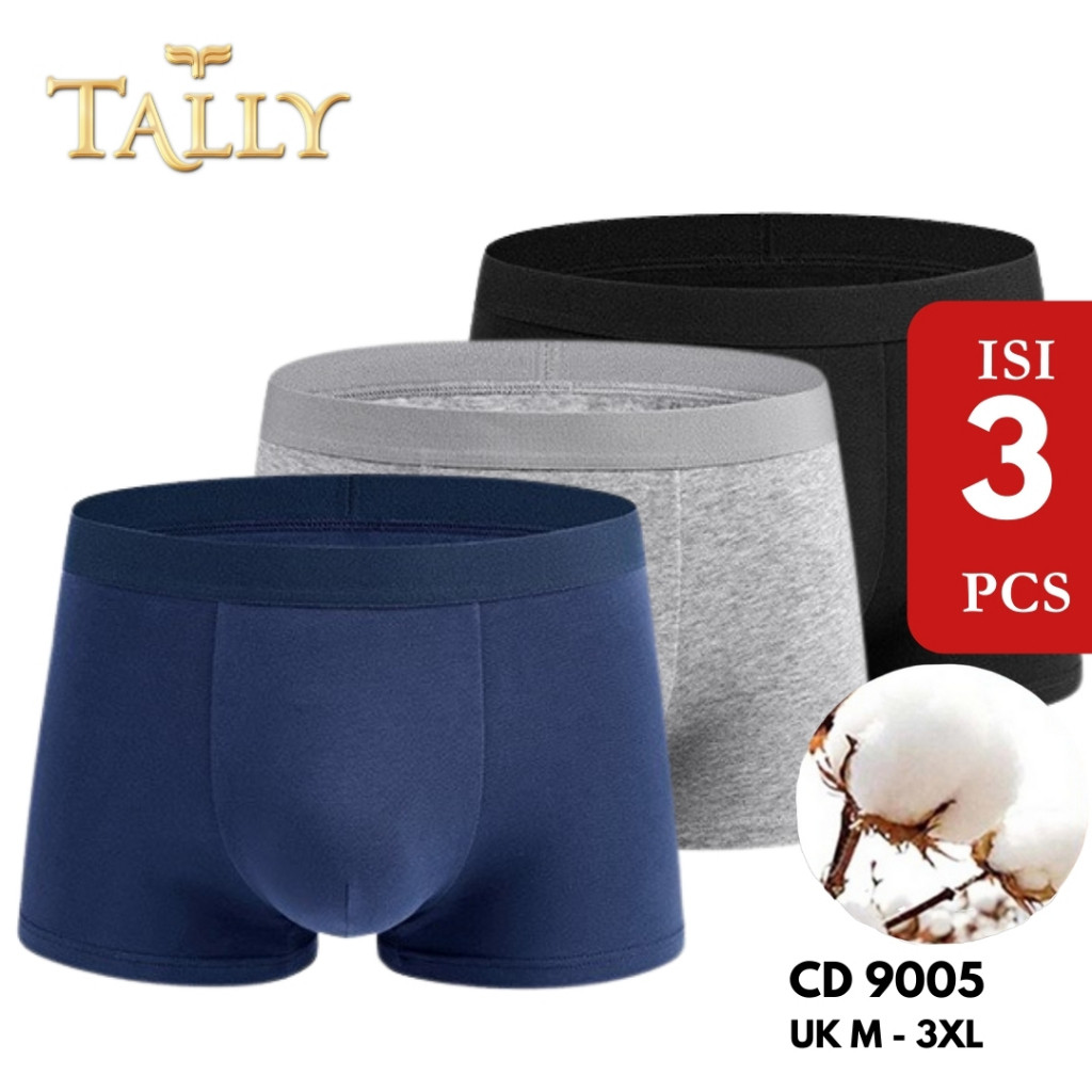 TALLY 3 Pcs CD 9005 Celana Pria Boxer Cowo Bahan Katun Fit to M - XXXL Cd Pria Dewasa Motif Polos Pa